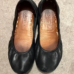 Tieks Black Leather Ballet Flats with Teal Soles